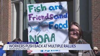 Fired federal employees, Congress members rally outside HUD offices