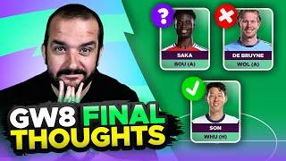 ️ SAKA DOUBTS ️ | FPL GAMEWEEK 8 FINAL TEAM SELECTION THOUGHTS | 2024/25