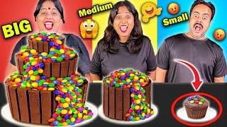 BIG VS MEDIUM VS SMALL FOOD CHALLENGE CHIPS, BURGER, CAKE, CHOCOLATE EATING CHALLENGE MUKBANG