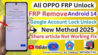 All OPPO Google Account/FRP Bypass/Unlock Android 14 Share article Not Working Fix Without PC 2025