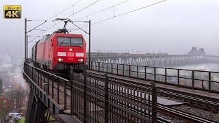 Rendsburg High Bridge, rail crossing - north Germany - south Denmark mainline railway traffic [4K]