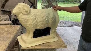 De-molding Large concrete Ram! 11 piece fiberglass with latex.