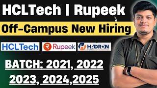 HCLTech New Hiring Announced | Rupeek, Hadron GBS Hiring | Off Campus Drive 2025, 2024, 2023-2021