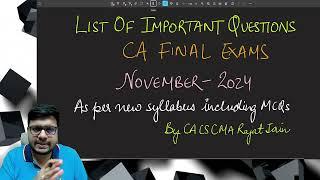 CA Final Nov 2024 List of Most Important Questions & IBS Books |6 Ranks| Highest 87 in IBS