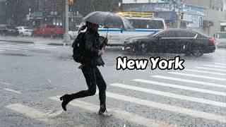 Heavy Rain Walk New York Thunderstorm Umbrella Rain Sounds