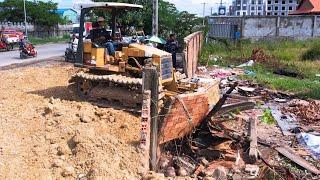 Wall Breaking on New Processing Starting Skills Operator Dozer and Dump Truck Spreading Dirt