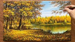 How to paint autumn landscapes / Acrylic painting techniques / Landscape painting.