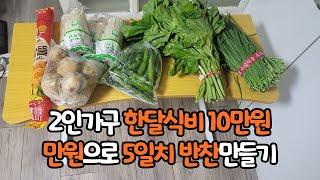 2인가구 한달식비 예산 10만원│만원으로 5일치 반찬만들기│31살 여자│집밥│반 백수 일상│요리 브이로그│식비절약│절약 브이로그