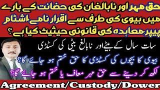 Child Custody and Haq mehar| Legal value of Agreement about Custody of minor and Dower of wife