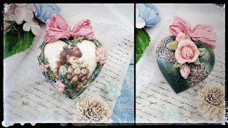 Decoupage  heart, girl and rose  decoration...