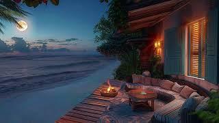 Tranquil Seaside Nights Gentle Wave Sounds & Campfire for Sleep and Relaxation