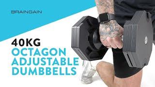 BRAINGAIN 40kg Octagon Adjustable Dumbbells - 16 dumbbells in 1, 2.5kg to 40kg, Home Gyms - Long