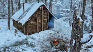 Ice Cold Tiny Cabin in a Frozen Forest – Winter Camping Snow Fall