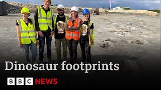 Vast dinosaur footprints found in quarry date back 166 million years | BBC News