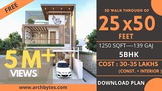 25*50 House Design 3D | 1250 Sqft | 139 Gaj  | 5 BHK | Modern  Design | Terrace Garden | 8x15 Meters