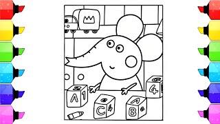 Emily Elephant with Learning Tools Drawing Easy From Peppa Pig, Peppa Pig Drawing, Peppa Coloring