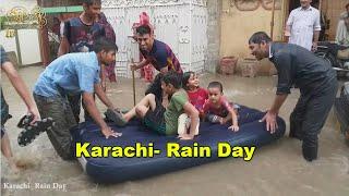 Karachi Rainy Day | Heavy Rain Floating Boat Flood in Karachi Federal B Area Pakistan | Adeel Jamil