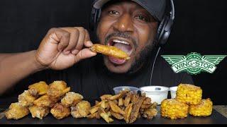 ASMR EATING WINGSTOP CHICKEN WING, CAJUN FRIES & FRIED CORN. MUKBANG (EATINGSHOW) TCASMR