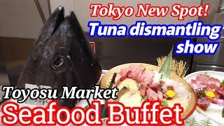 Toyosu Market Seafood Buffet with fresh tuna, snow crab, Japanese cuisine, and a tuna cutting show