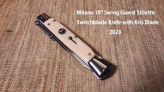 Milano 10" Stiletto Swing Guard Switchblade Knife with Kris Blade and Ivory shell wrap Scales