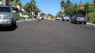 Longboard Skateboarding Noseride and Hang Heels Sequence With Wipeout at End