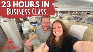 TRAVEL DAY VLOG! ️ Flying Emirates Business Class London to Auckland  Honeymoon Trip & A380 Review