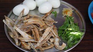 ఎండిన నేతాల్లు గుడ్లు కూర | Anchovy Dry Fish and egg curry #fishcurry #cooking  #dryfishcurry