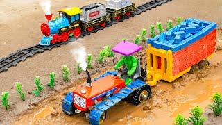 40 Minutes DIY Tractor is stuck in the mud with trolley | Tractor Truck full of Bricks loading