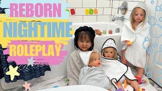 Reborn BATH Time  NIGHT time   ROUTINE with FOUR dolls #rebornbaby #reborns #babydolls