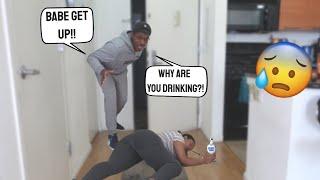 FIANCE COMES HOME TO ME DRUNK AND PASSED OUT ON THE FLOOR! *CUTE REACTION*