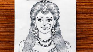 How to draw a Beautiful Traditional bride very easy | Girl drawing | Pencil Sketch | art video