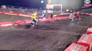 LCQ Epic fight Weston Peick and Bobby Kiniry. Weston Peick kicks bike Daytona Supercross 2013