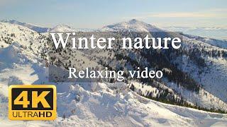 4K Beautiful winter landscape with instrumental, film and piano music. Soundtrack Relaxing video