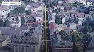 3D-Flug über den Linienverlauf der City-Bahn Wiesbaden