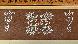 Easy & simple rangoli designs with side borders | Friday muggulu | Lotus rangoli | Apartment kolam