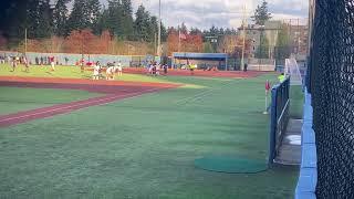 Keeper Devun Collins denies Bellevue's penalty kick on 2023 Men's Soccer Sophomore Day