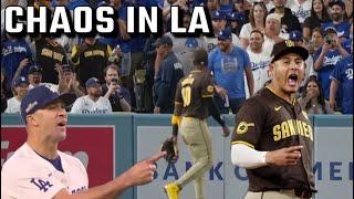 Dodgers Fans THROW Objects At Padres Players And Manny Machado Challenges Pitcher To A Fight