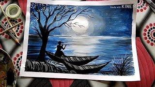 Moonlight Landscape painting for Beginner/ Art by Sukanta