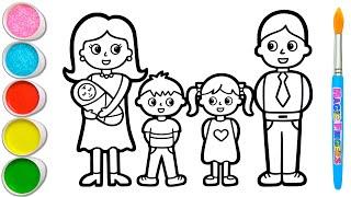 Let's Draw a Picture of a Family with 2 Children and a Baby  Educational Coloring Pages #384