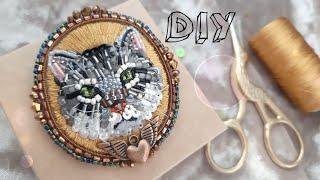 Брошь картина КОТ / BROOCH DIY