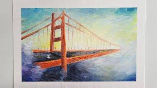 Draw a misty Golden Gate Bridge with oil painting | Satisfying ASMR | 유화로 안개 낀 금문교 그리기