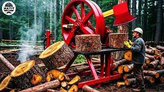 World's Fastest Automatic Firewood Processor | Modern Wood Cutting Chainsaw Homemade in USA.