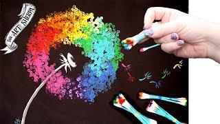 Easy Rainbow Dandelion Q Tip Acrylic Painting for Beginners tutorial  | TheArtSherpa