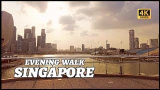 Evening Walk @ Marina Bay Waterfront Promenade | Singapore | 4K 60FPS