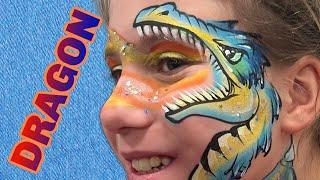 One-Stroke DRAGON face painting tutorial with fire. Design for girls or boys