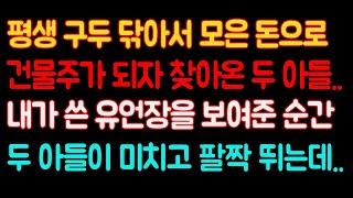 실화사연- 평생 구두 닦아서 모은 돈으로 건물주가 되자 찾아온 두 아들.. 내가 쓴 유언장을 보여준 순간 두 아들이 미치고 팔짝 뛰는데..ㅣ라디오드라마ㅣ사이다사연ㅣ