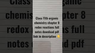 class 11th organic chemistry chapter 8 redox reactions full notes pdf