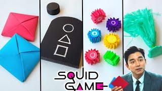 DIY ALL GAMES OF SQUIDGAME | Best paper toys | How to make paper ddakji , flying stone , Gongi ,Jegi