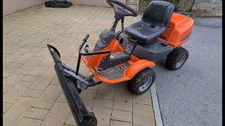 Husqvarna Rider R16C AWD disassembly of mowing unit and installation of snow plough