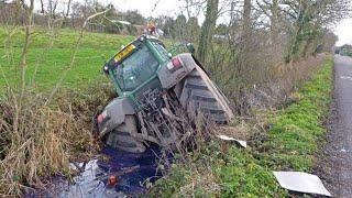 What Is This Idiot Doing? John Deere Tractor Crash In A Ditch! A Stupid Act By A Fendt Tractor Drive